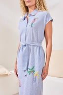 Tribal Ladies Baja Blue Placement Embroidery Shirt Dress