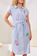 Tribal Ladies Baja Blue Placement Embroidery Shirt Dress