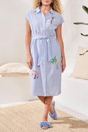 Tribal Ladies Baja Blue Placement Embroidery Shirt Dress
