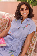 Tribal Ladies Baja Blue Placement Embroidery Shirt Dress
