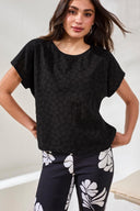 Tribal Ladies Black Cap Sleeve Crew Neck top