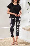 Tribal Ladies Black Cap Sleeve Crew Neck top