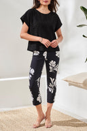 Tribal Ladies Black Cap Sleeve Crew Neck top