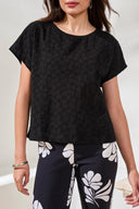 Tribal Ladies Black Cap Sleeve Crew Neck top