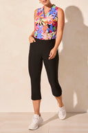 Tribal Ladies Black Flatten It Pull On Capri w/Round Slit