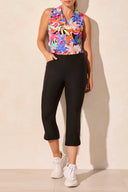 Tribal Ladies Black Flatten It Pull On Capri w/Round Slit