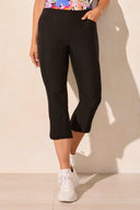 Tribal Ladies Black Flatten It Pull On Capri w/Round Slit
