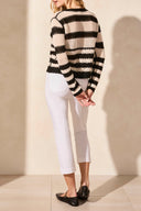 Tribal Ladies Black LS Crewneck Button Front Crochet Top