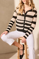 Tribal Ladies Black LS Crewneck Button Front Crochet Top