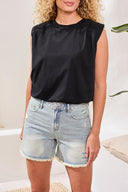Tribal Ladies Black Padded Shoulder Muscle Tee