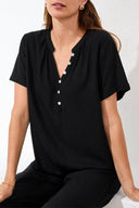 Tribal Ladies Black SS Blouse w/Buttoned Placket
