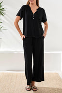 Tribal Ladies Black SS Blouse w/Buttoned Placket