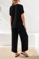 Tribal Ladies Black SS Blouse w/Buttoned Placket