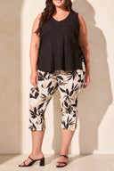Tribal Ladies Black Size Inclusive V-Neck Tank Top w/Curved Hem