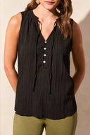 Tribal Ladies Black Sleeveless Blouse w/Button Placket