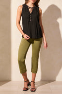 Tribal Ladies Black Sleeveless Blouse w/Button Placket