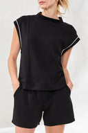 Tribal Ladies Black TechnoLux Mock Neck Top w/Contrast Piping