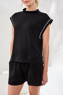 Tribal Ladies Black TechnoLux Mock Neck Top w/Contrast Piping