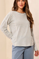Tribal Ladies Blue Fog Crew Neck LS Top w/Inserts