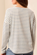 Tribal Ladies Blue Fog Crew Neck LS Top w/Inserts