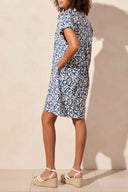 Tribal Ladies Blue Leaf Knit Dress w/Sleeve Detail