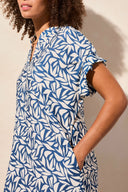 Tribal Ladies Blue Leaf Knit Dress w/Sleeve Detail