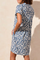 Tribal Ladies Blue Leaf Knit Dress w/Sleeve Detail