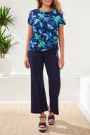 Tribal Ladies Blue Surf Crewneck SS Top w/Ruching Side