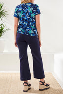 Tribal Ladies Blue Surf Crewneck SS Top w/Ruching Side