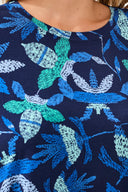 Tribal Ladies Blue Surf Crewneck SS Top w/Ruching Side