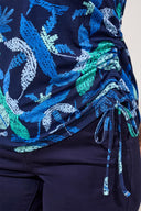 Tribal Ladies Blue Surf Crewneck SS Top w/Ruching Side