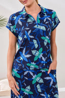 Tribal Ladies Blue Surf Dolman Polo Top