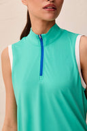 Tribal Ladies Blue Surf Sleeveless Zip Mock Neck Top