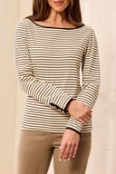 Tribal Ladies Boat Neck Black Stripe LS Top