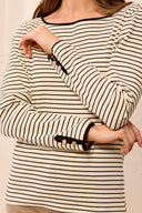 Tribal Ladies Boat Neck Black Stripe LS Top