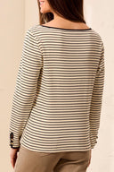 Tribal Ladies Boat Neck Black Stripe LS Top