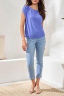 Tribal Ladies Boatneck Cap Sleeve Baja Blue Top