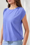 Tribal Ladies Boatneck Cap Sleeve Baja Blue Top