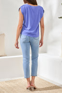 Tribal Ladies Boatneck Cap Sleeve Baja Blue Top