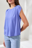 Tribal Ladies Boatneck Cap Sleeve Baja Blue Top