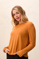 Tribal Ladies Bronze LS Crew Neck Top w/Button Detail