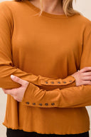 Tribal Ladies Bronze LS Crew Neck Top w/Button Detail
