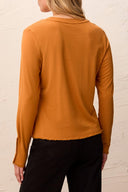 Tribal Ladies Bronze LS Crew Neck Top w/Button Detail