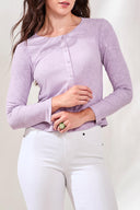 Tribal Ladies Button Front Lavender Knit Long Sleeve Top
