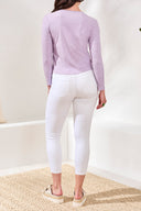 Tribal Ladies Button Front Lavender Knit Long Sleeve Top