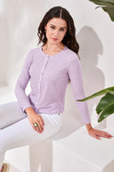Tribal Ladies Button Front Lavender Knit Long Sleeve Top