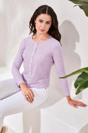 Tribal Ladies Button Front Lavender Knit Long Sleeve Top