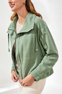 Tribal Ladies Moss Button Front Jacket w/Drawstring Collar