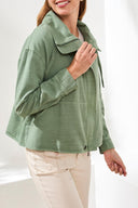 Tribal Ladies Moss Button Front Jacket w/Drawstring Collar