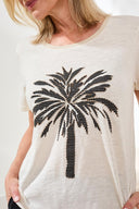 Tribal Ladies Canvas Crew Neck Top w/Palm Print